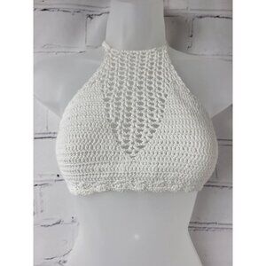 PEPPERMINT CROCHETED BIKINI TOP Womens One Size white Tie Festival Beach Halter